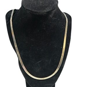 Vintage Italy 925 Sterling Silver Herringbone Flat Chain Necklace 24 Inch 4mm
